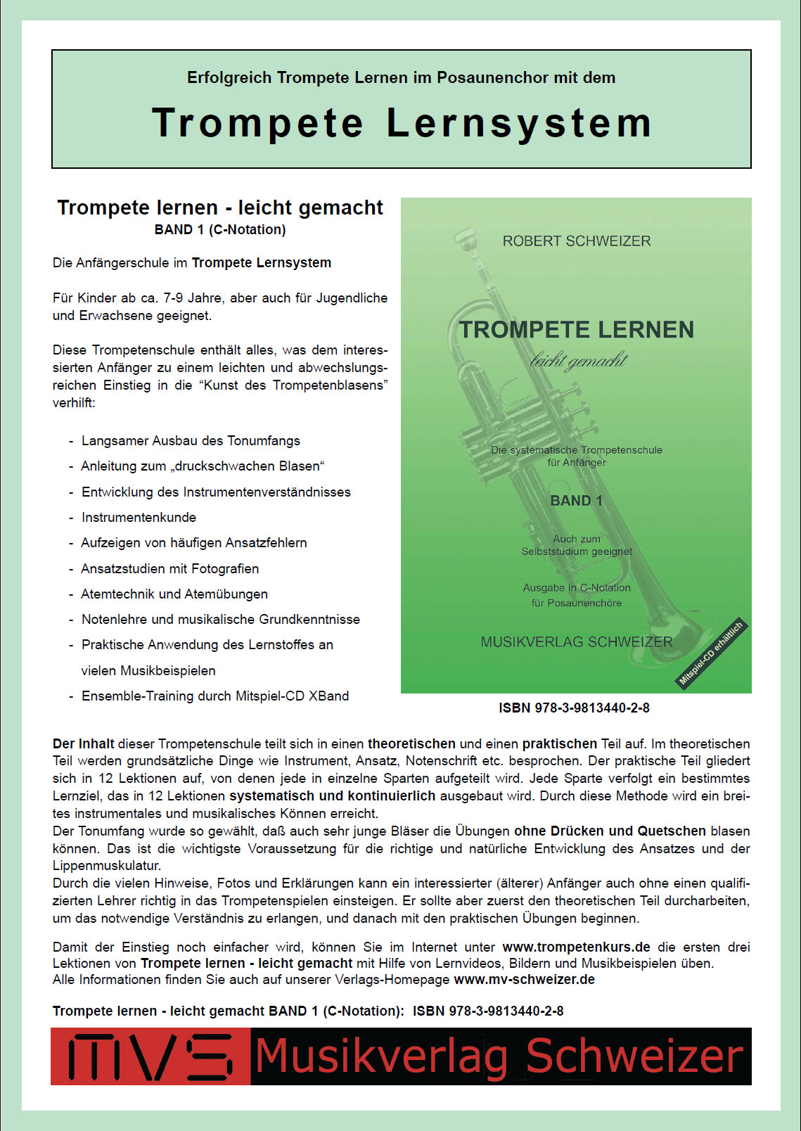 Trompete lernen - leicht gemacht BAND1 für Posaunenchor (C-Notation Violinschlüssel)